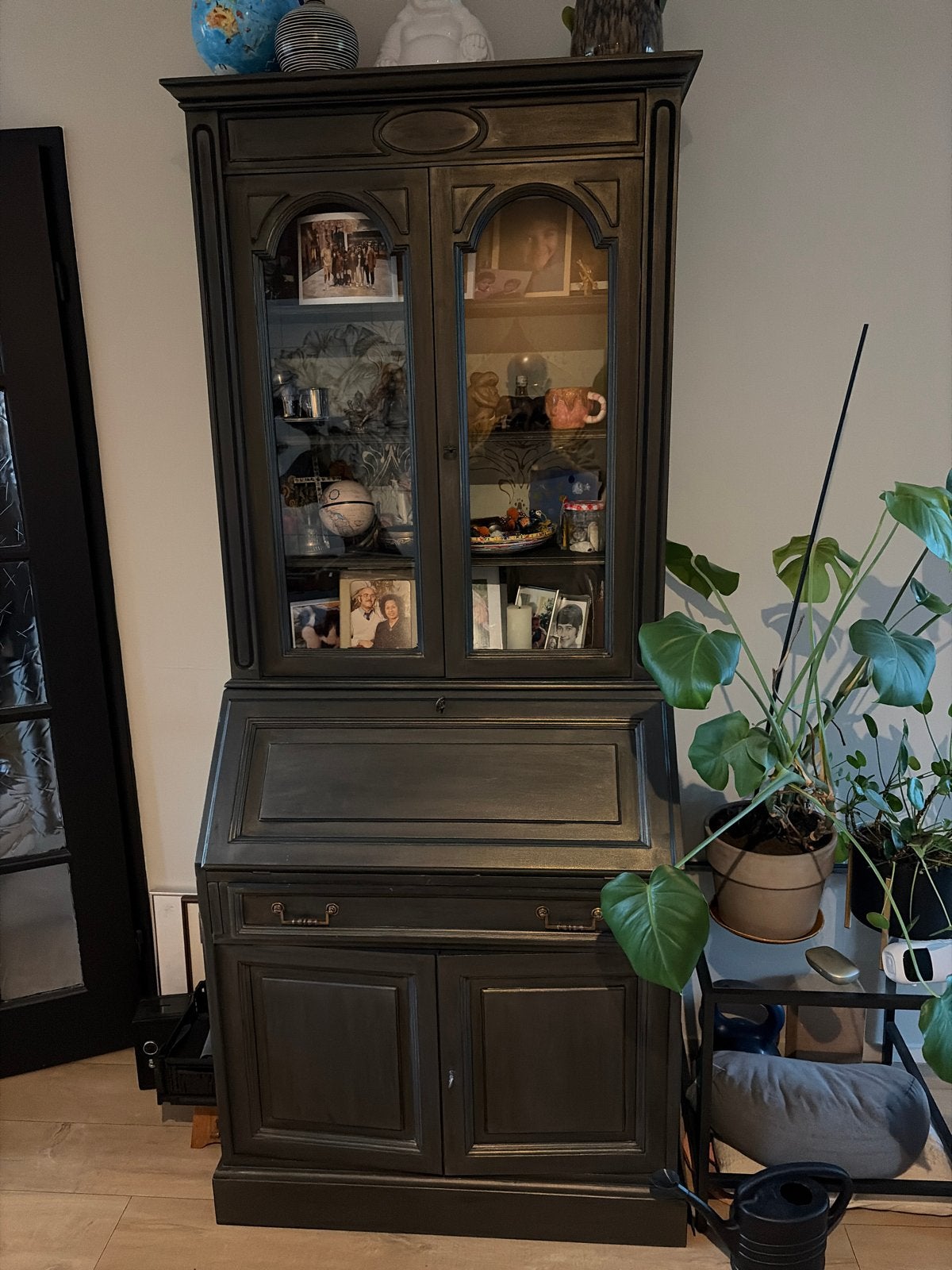 Tevens bureau - Klassieke secretaire met vitrinekast, Ophalen, Gebruikt, Hout, Secretaire