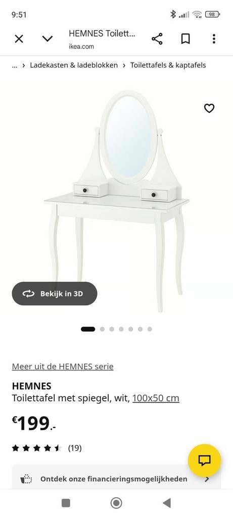 Ikea Hemnes kaptafel met spiegel, Ophalen, Gebruikt, 50 tot 100 cm, Minder dan 100 cm