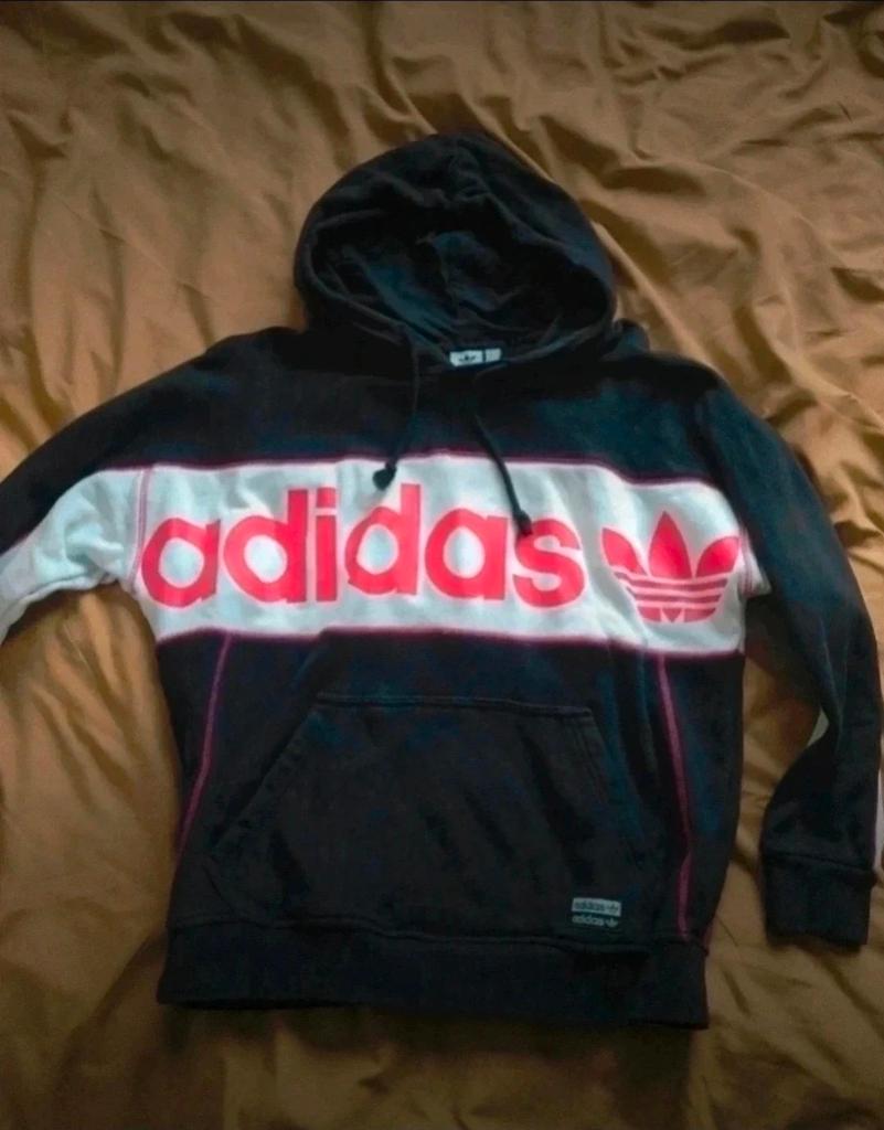 Oversized Adidas hoodie - Zwart met roze logo, Adidas, Zwart, Ophalen of Verzenden, Maat 36 (S)