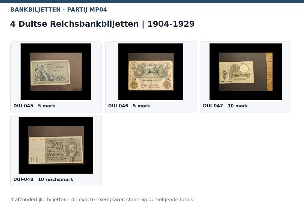 4 Duitse Reichsbankbiljetten | 1904-1929, Ophalen of Verzenden, Duitsland, Setje