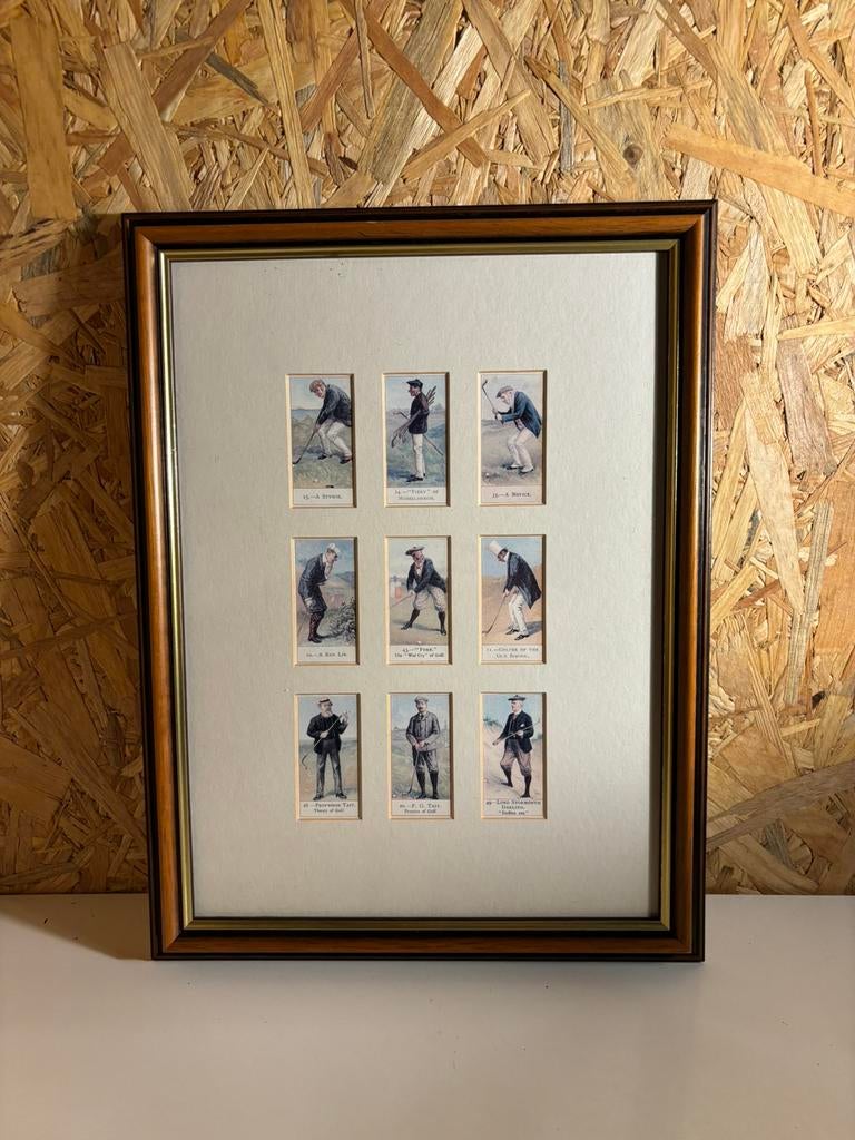 Ingelijste set “Cope’s Golfers” kaarten – 9 stuks, Ophalen of Verzenden, Poster, Plaatje of Sticker