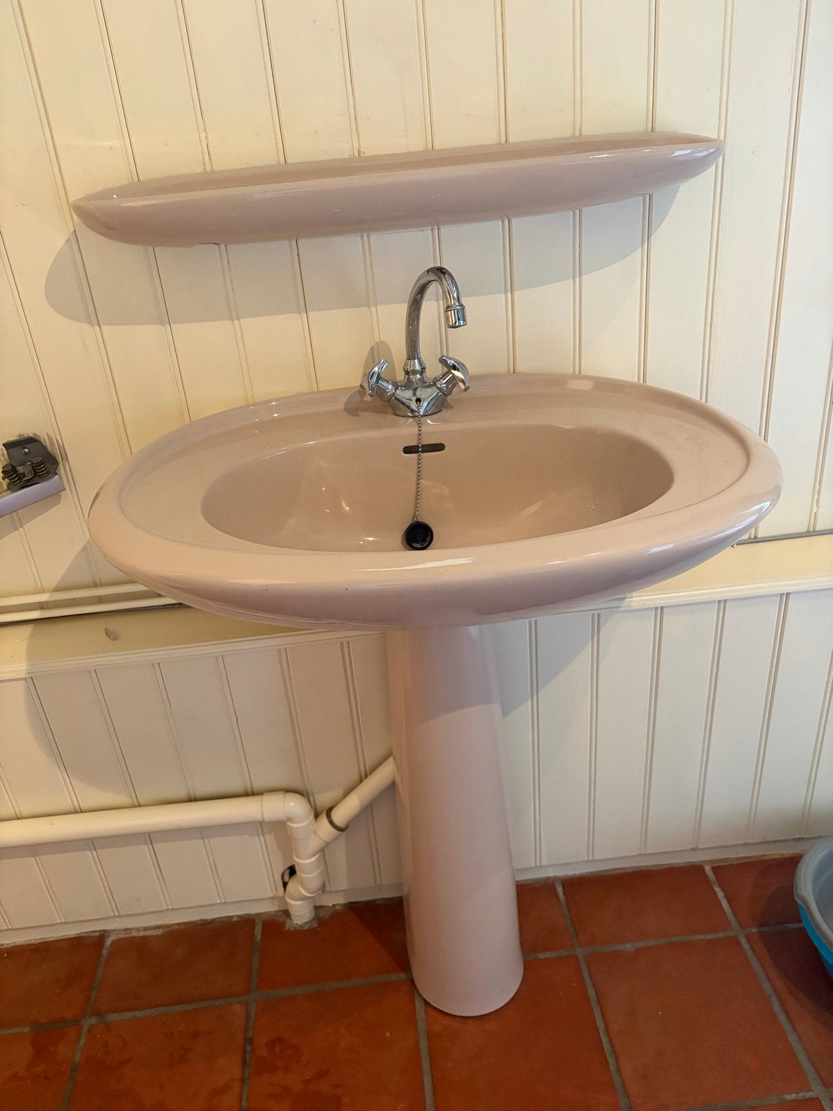 Beige wasbak met plateau - Zeer goede staat, Ophalen, 100 tot 150 cm, 50 tot 100 cm, Zo goed als nieuw