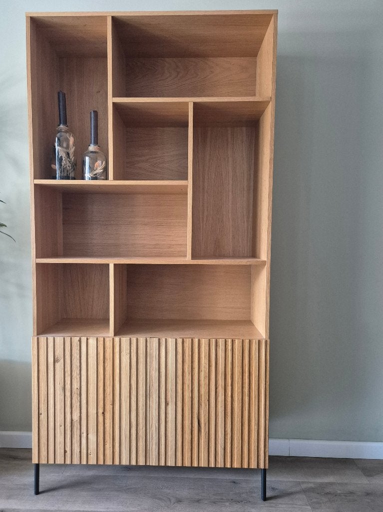 Opbergkast Gravure Hoge Kast Woood 200 x 100, Ophalen, Met deur(en), 200 cm of meer, Eikenhout
