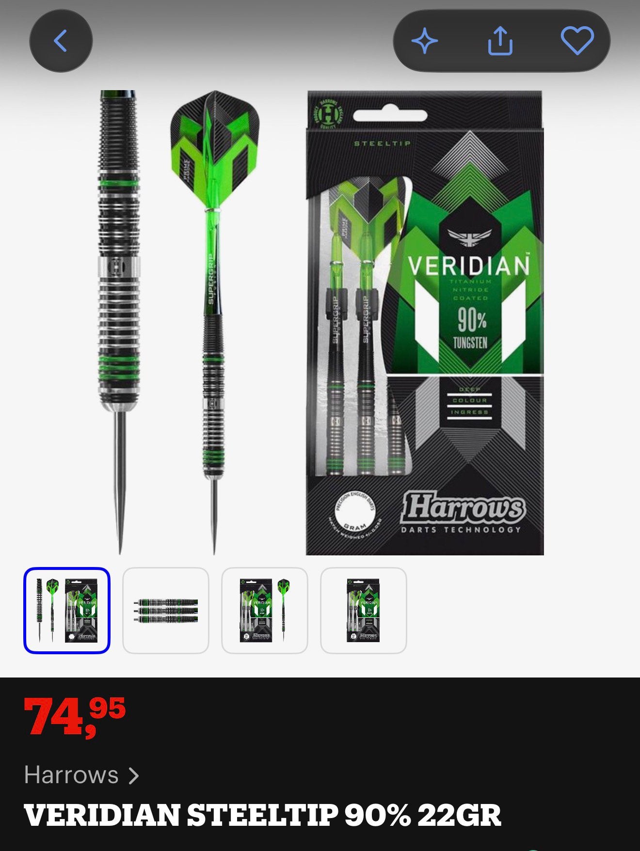 Harrows Veridian 90% Tungsten, Ophalen of Verzenden, Zo goed als nieuw, Pijlen