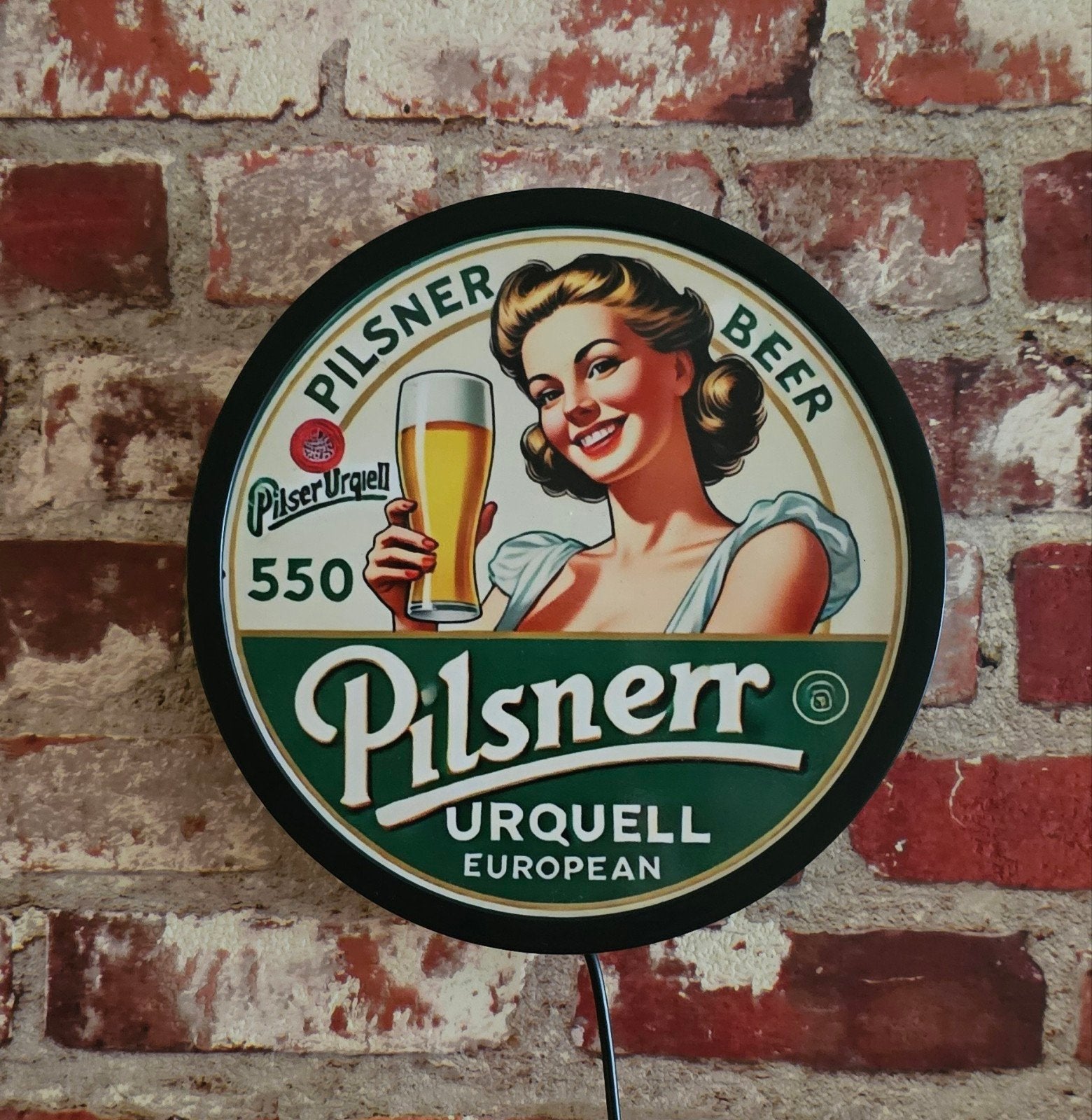 Pilsner Urquell Reclamebord met Ledverlichting 20 cm, Ophalen of Verzenden, Lichtbak of (neon) lamp
