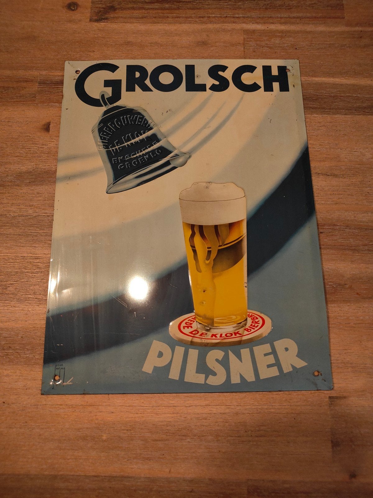 Vintage Grolsch Pilsner Reclamebord, Ophalen of Verzenden, Gebruikt, Reclamebord, Plaat of Schild, Grolsch