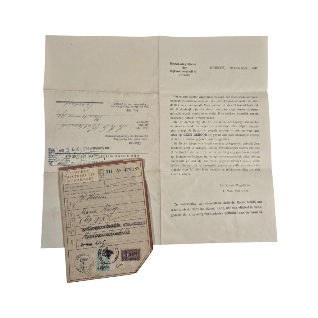 Brief Rijksuniversiteit Utrecht 1942 verspreiden pamfletten, Verzamelen, -, -, Overige typen, Ophalen of Verzenden