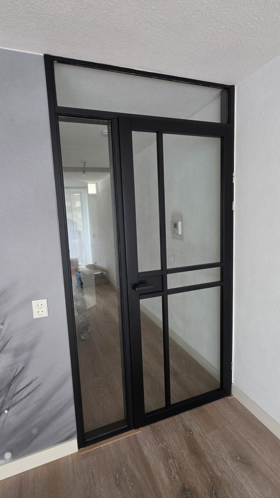 Zwarte houten Deur met Glas Kozijn, Zijlicht & Bovenlicht, Doe-het-zelf en Verbouw, Deuren en Horren, 80 tot 100 cm, 215 cm of meer
