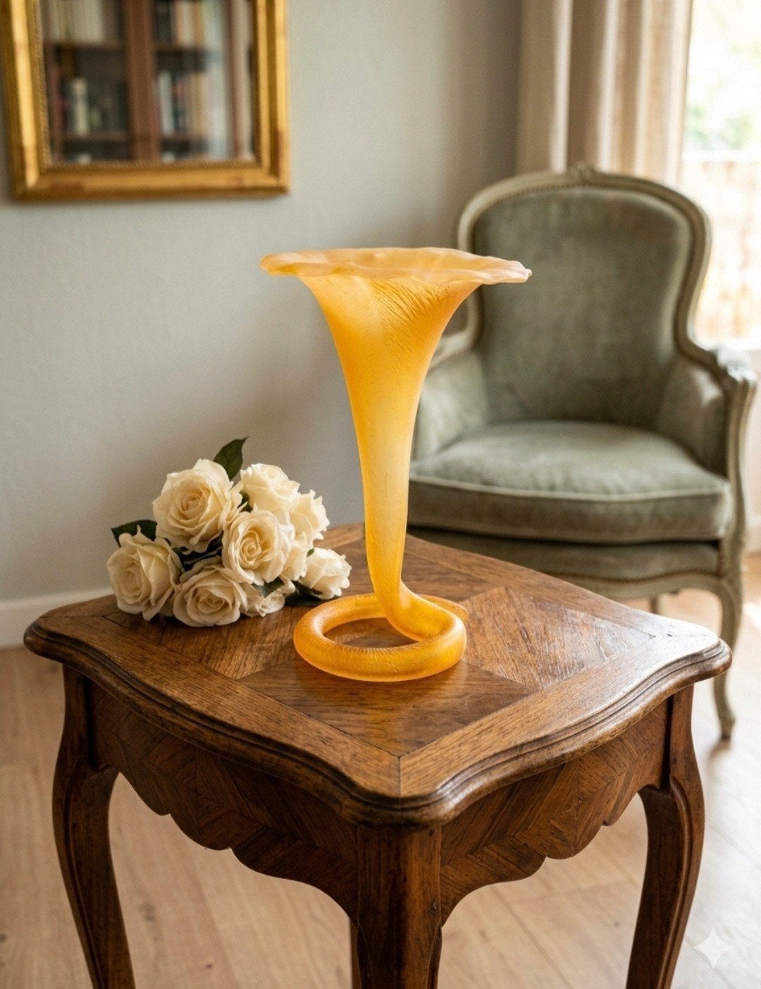 Vintage Italiaanse Trompetvaas/Lelievaas Frosted Amber, Antiek en Kunst, Ophalen