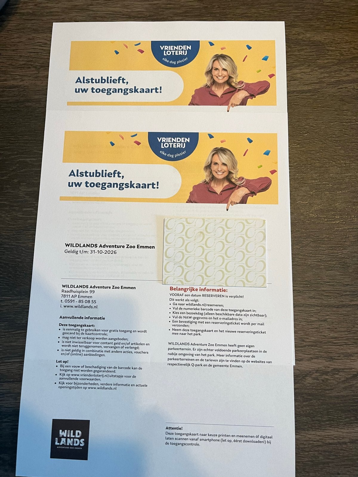 Wildlands adventure zoo emmen € 30.00, Twee personen, Ticket of Toegangskaart