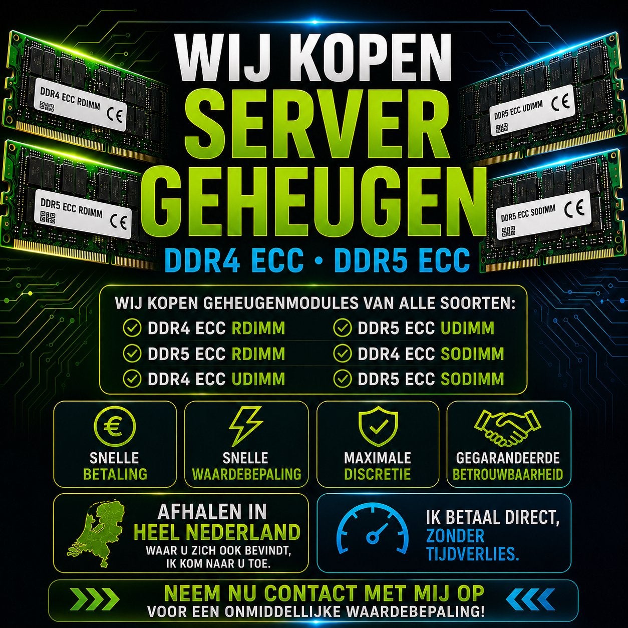 Servergeheugen DDR4 ECC/DDR5 ECC- 32GB, 64GB, 128GB, Ophalen of Verzenden, DDR4, Server, 32 GB