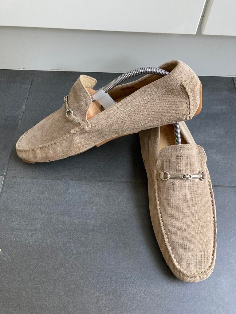BRUNO MAGLI GEVORO MOCCASINS BEIGE SUEDE. Mt 12 / 45?, Overige kleuren, Ophalen of Verzenden, Zo goed als nieuw, Espadrilles of Moccasins