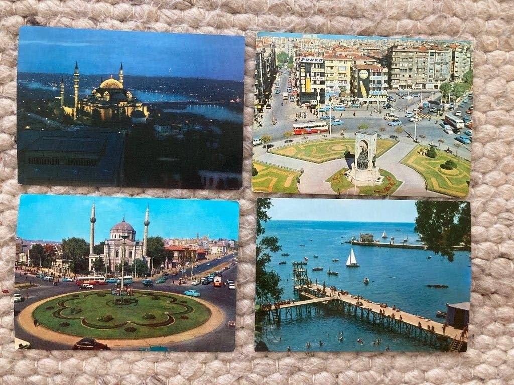 4 vintage Ansichtkaarten fotokaarten postkaarten Istanboel, Ophalen of Verzenden, 1940 tot 1960, Ongelopen, Overige thema's