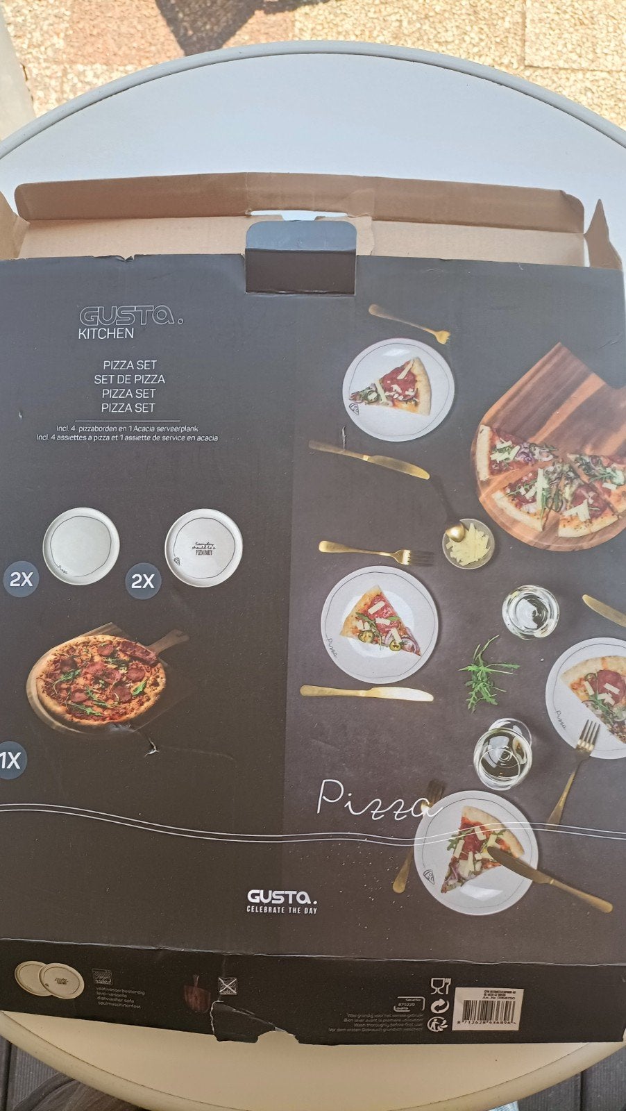 Gusto Pizza Set: 4 borden en 1 serveerplank, Overige merken, Nieuw, Ophalen of Verzenden, Modern