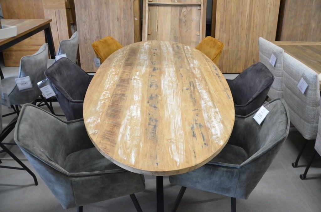Ovale teak tafel 220 x 100 cm, Huis en Inrichting, Tafels | Eettafels, 100 tot 150 cm, Teakhout, Ophalen of Verzenden, Vijf personen of meer