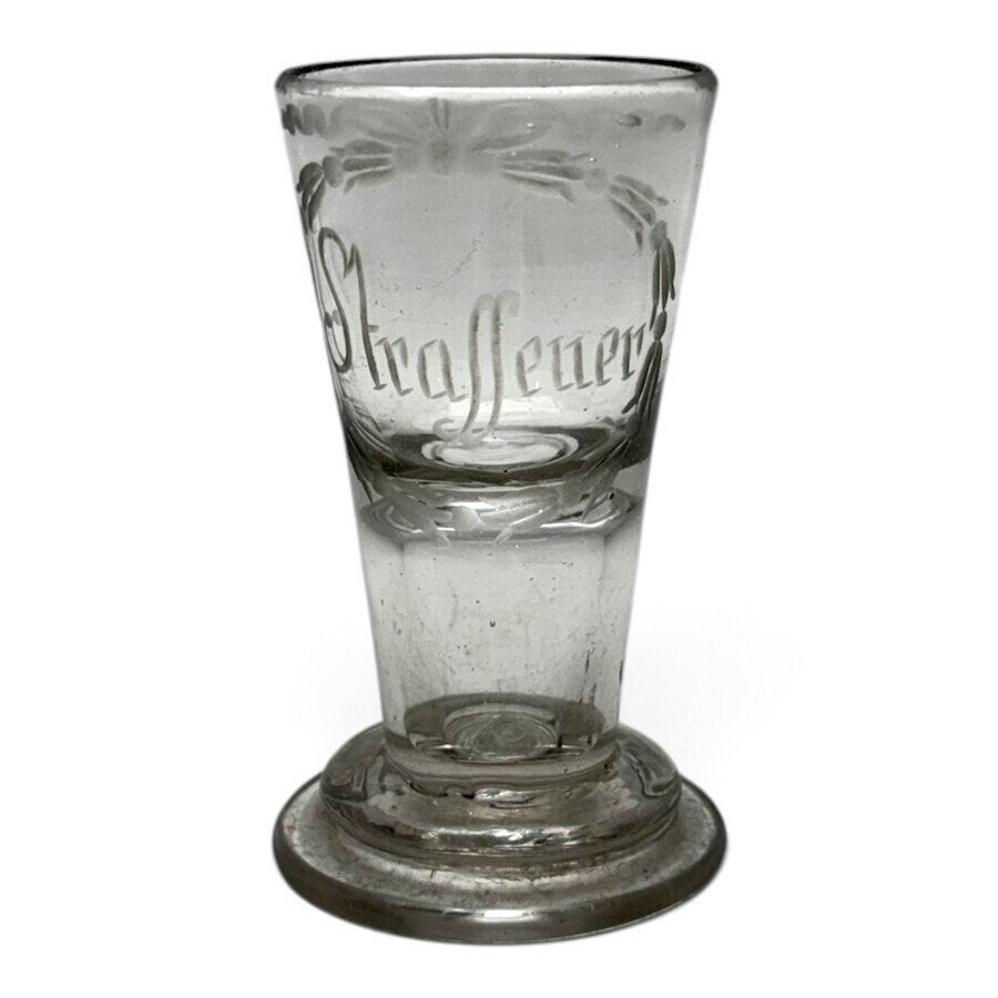 Duits gegraveerd glas met opschrift 'Straffeuer', 19e eeuw, Ophalen of Verzenden