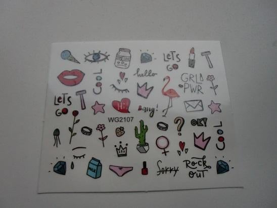 Velletje nagel water decals stickers WG2107 girl power, Verzenden, Nieuw, Handen en Nagels, Toebehoren