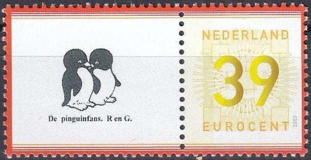 Nederland- 2003- Pinguïns -29- De Pinguïnfans- Geel-  1- P, Postzegels en Munten, Verzenden, Na 1940, Postfris