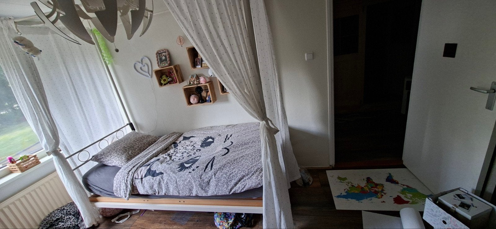 Hemelbed 90x200 cm inc lattenbodem en matras, Huis en Inrichting, Slaapkamer | Bedden, Ophalen, 90 cm, Eenpersoons, Wit
