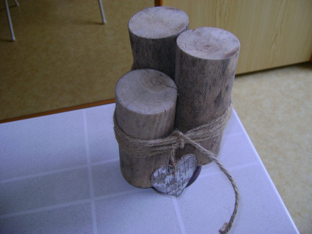 3 houten decoratie stammetjes met metalen hartje, Hout, Ophalen of Verzenden, Bruin, Landelijk