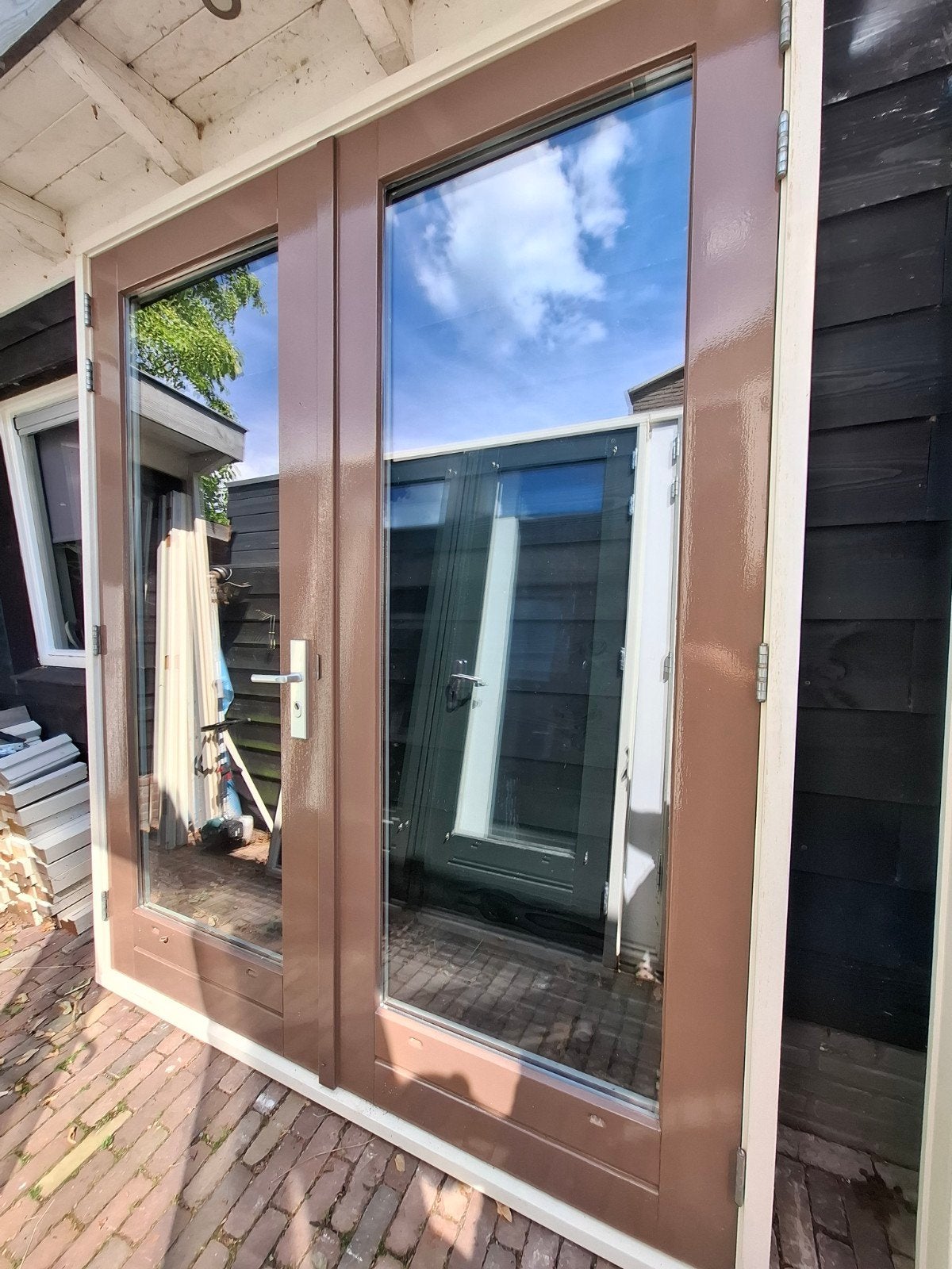 Openslaande tuindeuren dubbel glas deuren terrasdeuren pui, Ophalen, Deurkozijn, 225 cm of meer, Zo goed als nieuw