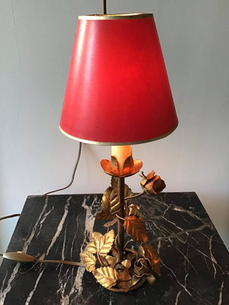 Antiek Frans lampje rozen bloemen metalen voet, Ophalen of Verzenden