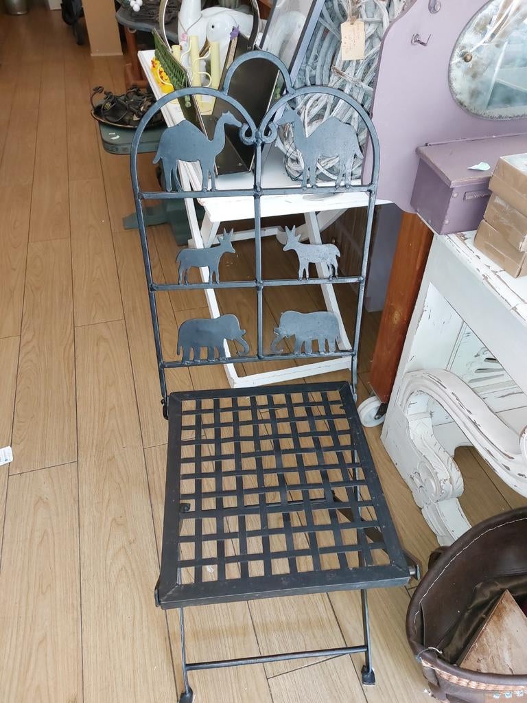 3 x Smeedijzeren Klapstoelen met Dierenmotief, Ophalen of Verzenden