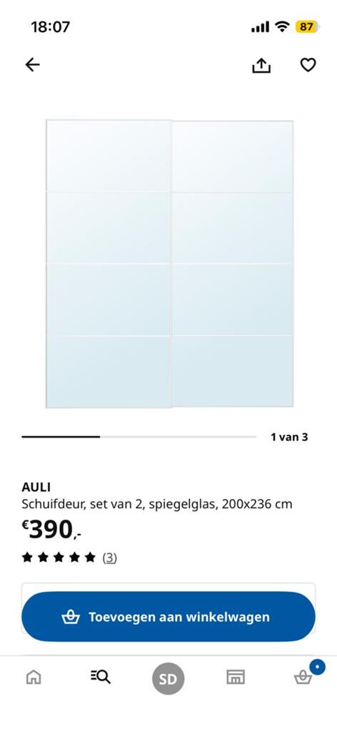 AULI schuifdeur set 2x!, Huis en Inrichting, Kasten | Kledingkasten, Ophalen, Gebruikt, 25 tot 50 cm, Minder dan 100 cm