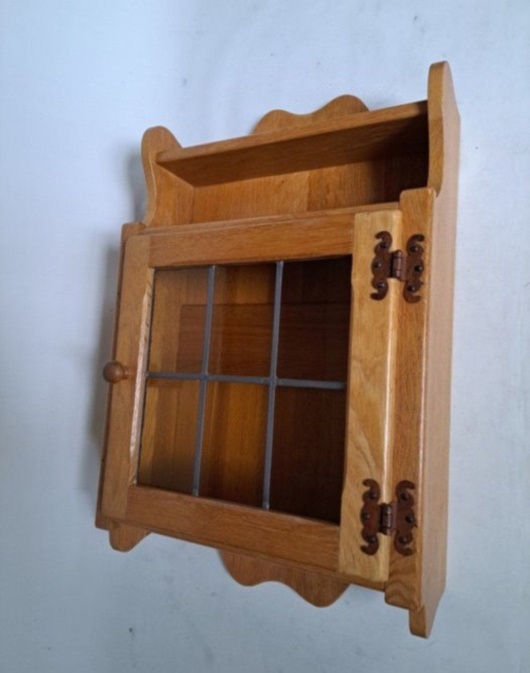 Vintage houten wandkast met glazen deur 84 cm, Ophalen