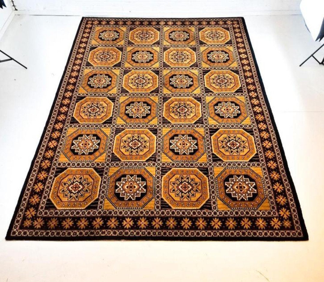 Groot Vintage Afghaans/Perzisch Wollen Vloerkleed - Oker, Ophalen, Gebruikt, 200 cm of meer, Vintage, Eclectisch, Retro, Jaren 60, Jaren 70