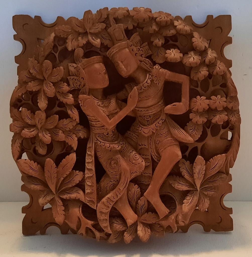 Vintage Aziatisch handgesneden verfijnd houtsnijwerk, Antiek en Kunst, Overige onderwerpen, Houtsnijwerk, Minder dan 20 cm, Ophalen of Verzenden