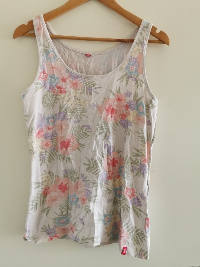 EDC Esprit Mouwloos shirt XL Bloemen ZGAN  In keurige staat., Blauw, Maat 46/48 (XL) of groter, Ophalen of Verzenden, Zo goed als nieuw