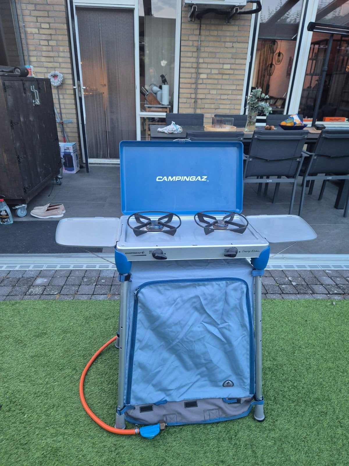 Campingaz 2-pits kooktoestel met onderstel en grill, Ophalen, Gebruikt