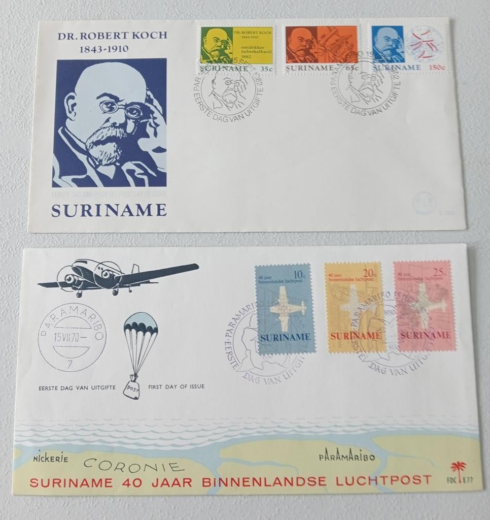 Suriname Eerste Dag Uitgifte enveloppen, Postzegels en Munten, Ophalen of Verzenden