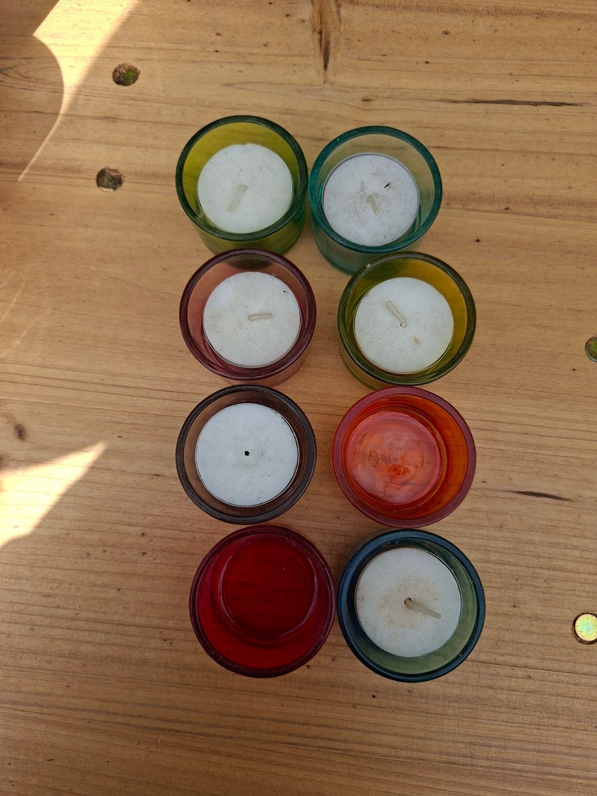 glazen theelichtjes 8 stuks, verschillende kleuren, Ophalen