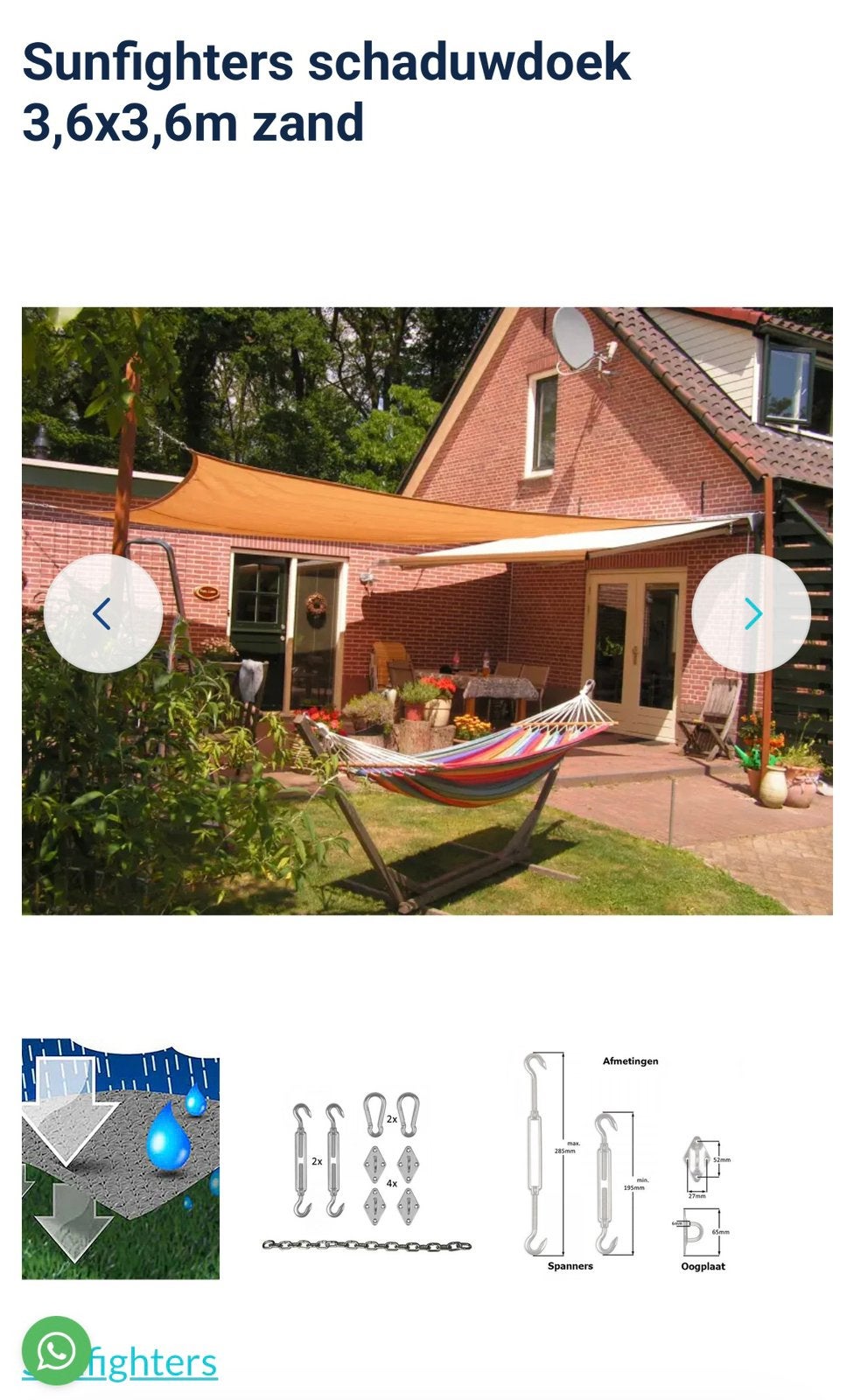 Mooi schaduwdoek van het merk Sunfighters, Ophalen, Zo goed als nieuw