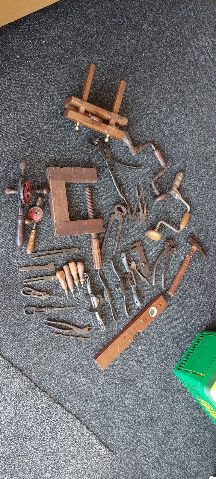 Partij oud gereedschap, diverse handgereedschappen, Antiek en Kunst, Ophalen