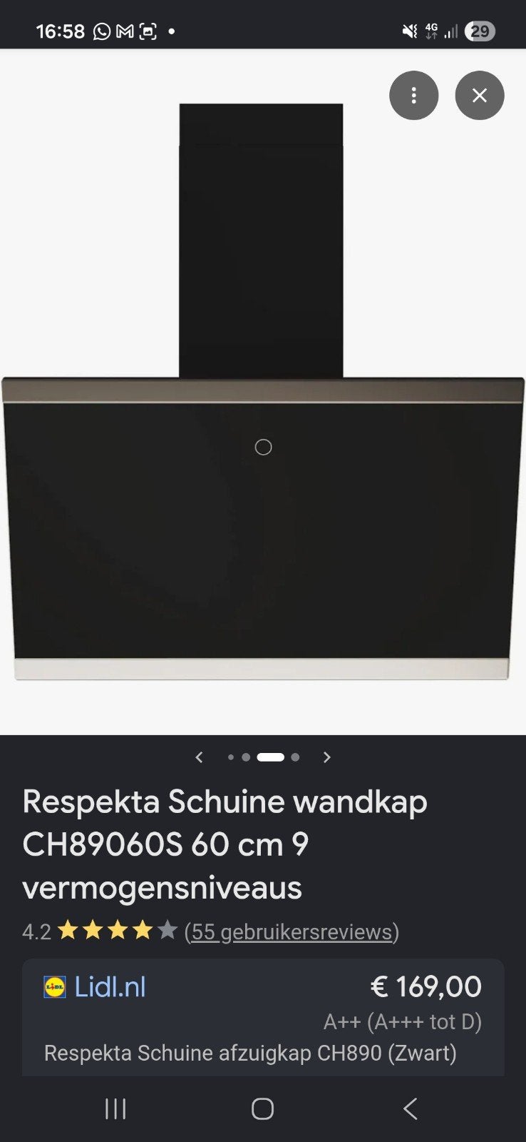 Mooie Respekta Schuine Wandkap met Koolstoffilter, Witgoed en Apparatuur, Wandschouwkap, Ophalen of Verzenden, Zo goed als nieuw