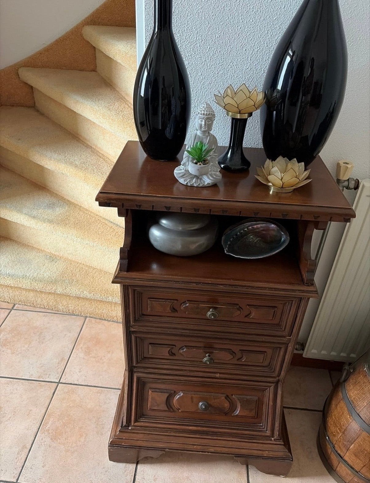Antieke houten hal kastje met lades, Ophalen