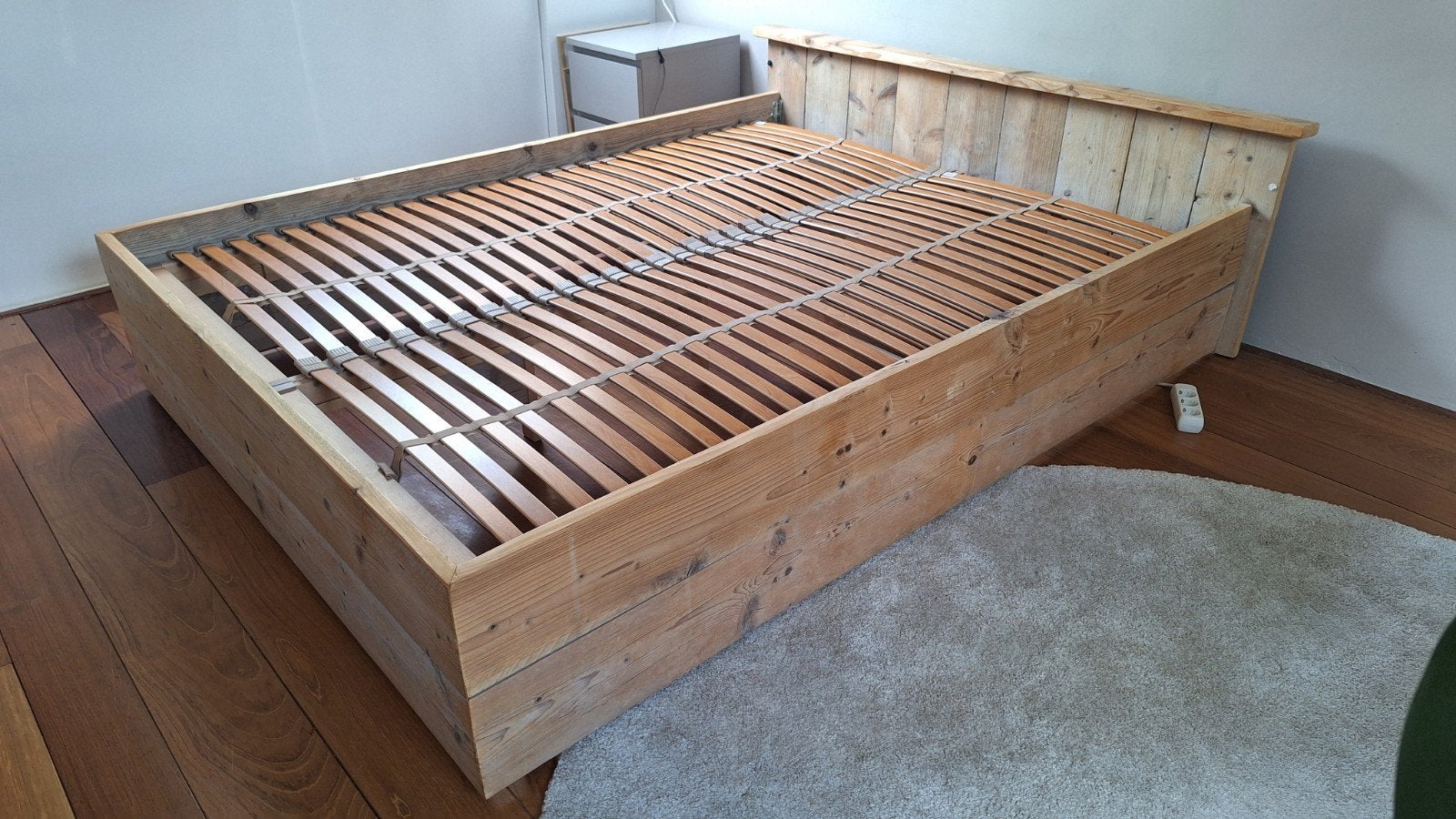 Eikenhouten bed met lattenbodems, Ophalen, 210 cm, Tweepersoons, Zo goed als nieuw