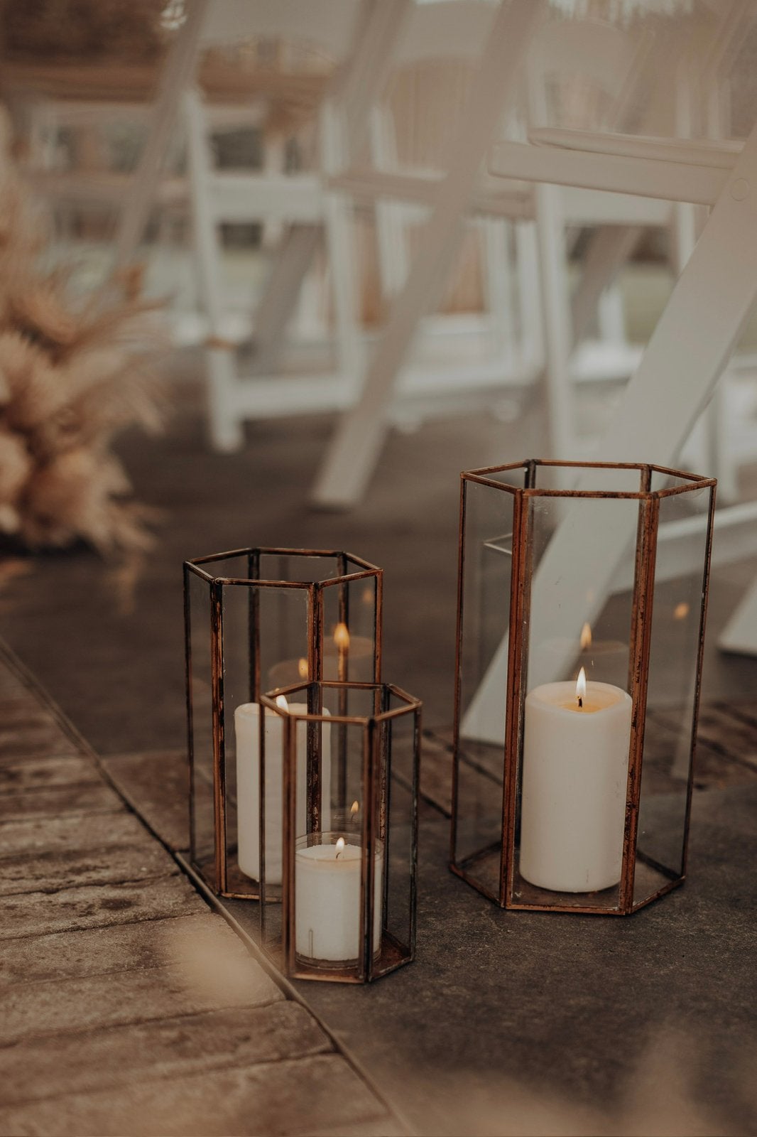 Gouden windlichten – set van 3 | Bruiloft & event styling, Ophalen, Windlicht, 26 cm, Goud