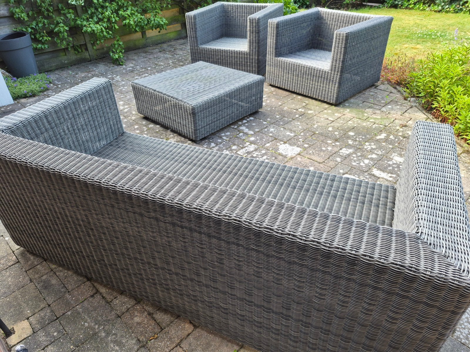 Bellagio Loungeset: Loungebank, 2 Fauteuils en Hocker/Tafel, Ophalen, 6 zitplaatsen, Loungeset, Wicker