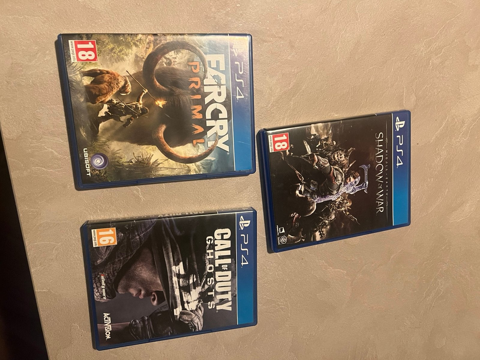 Spellen Ps4 (Far Cry, Cod Ghosts, Shadow of War), Avontuur en Actie, Vanaf 18 jaar, 1 speler, Ophalen of Verzenden
