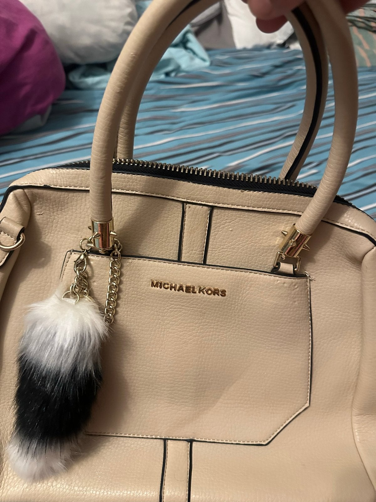 Michael Kors Handtas - Beige met Bont Sleutelhanger, Ophalen of Verzenden, Gebruikt, Beige, Handtas
