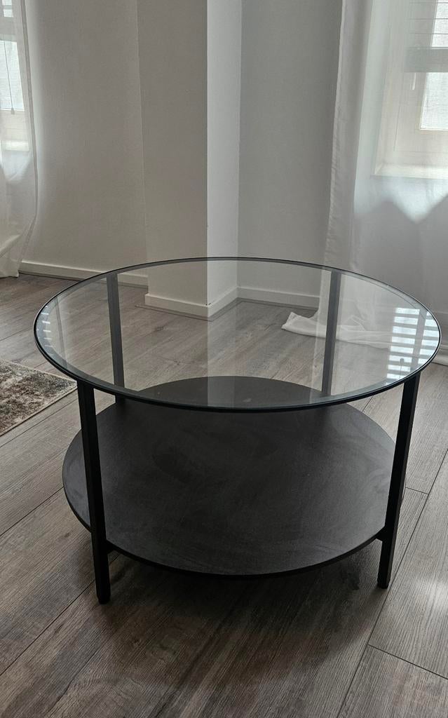 Coffe table black and glass, Minder dan 55 cm, Rond, Glas, Ophalen