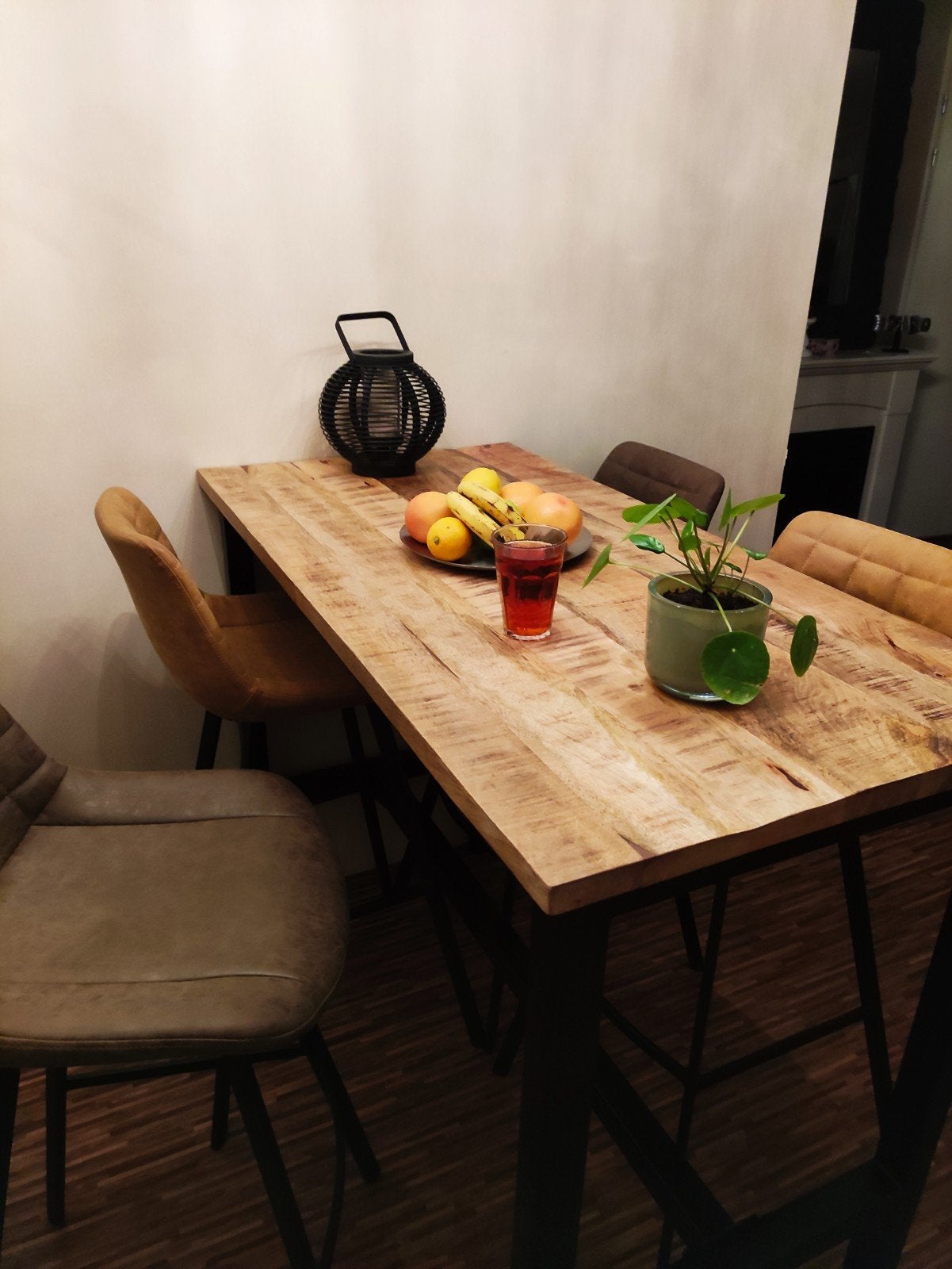 Set Industriële Bartafel + 4 barkrukken *DEMONTABEL*, Ophalen, Gebruikt, 4 tot 6 stoelen
