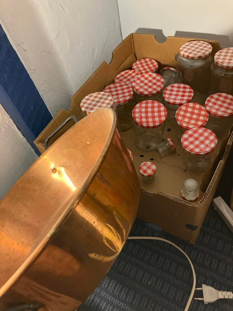 Koperen Jampan uit Frankrijk met potjes - Jam maken set, Ophalen of Verzenden, Koper
