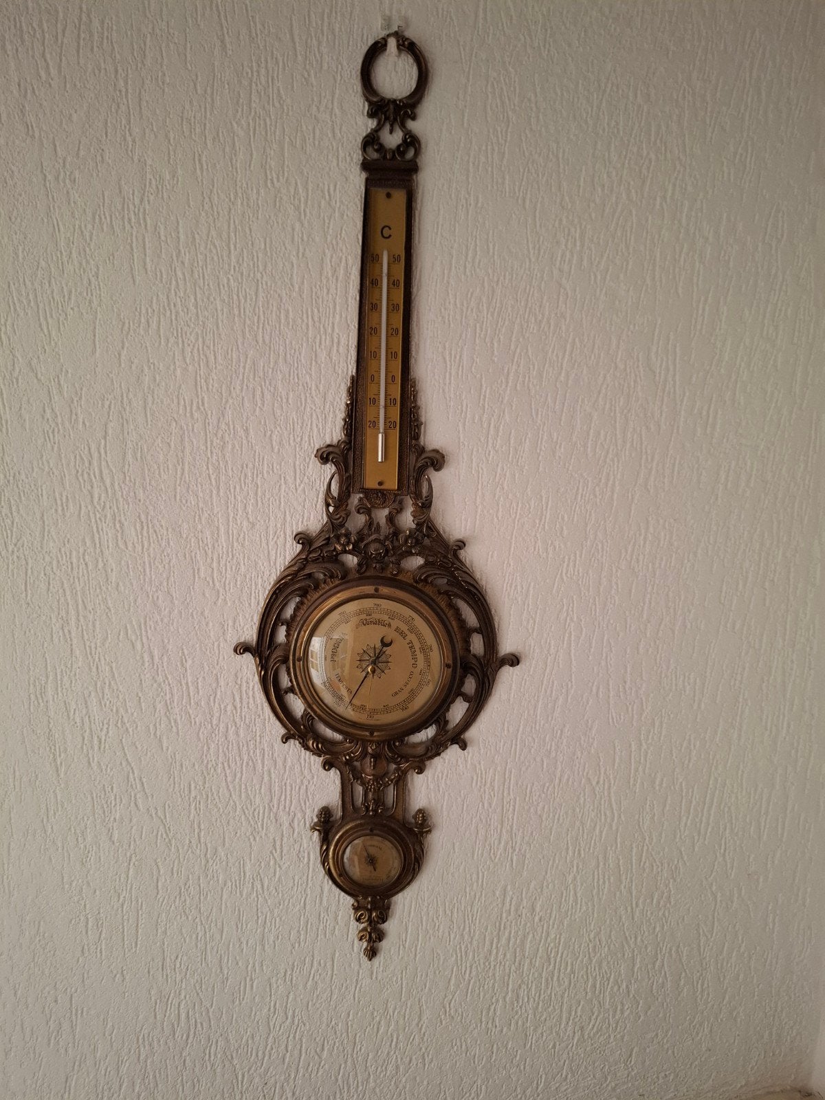 Antieke Barometer met Thermometer en Hygrometer, Audio, Tv en Foto, Weerstations en Barometers, Ophalen of Verzenden, Gebruikt