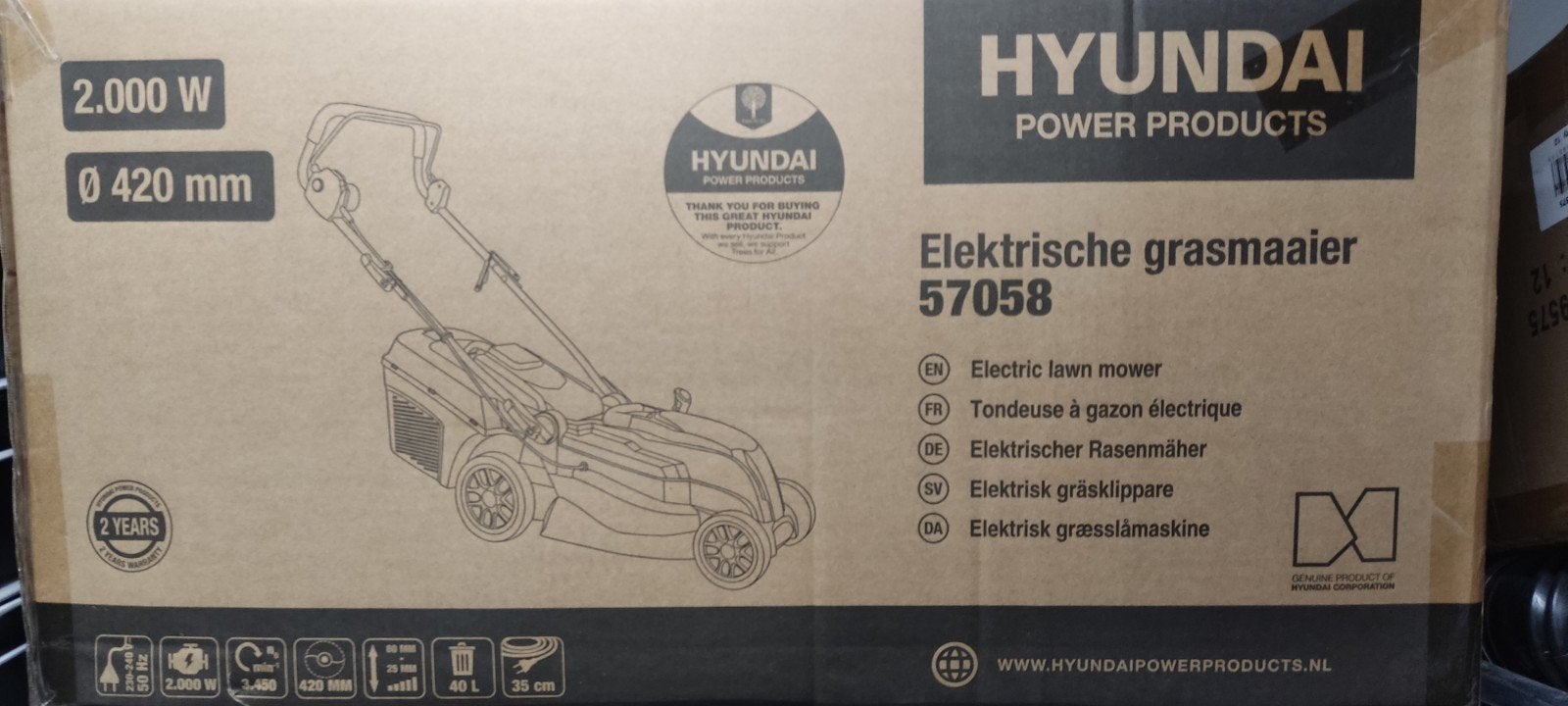 Hyundai Elektrische Grasmaaier 2000W, 420mm Maaibreedte, Elektrische grasmaaier, Nieuw, Ophalen of Verzenden, 40 t/m 49 cm