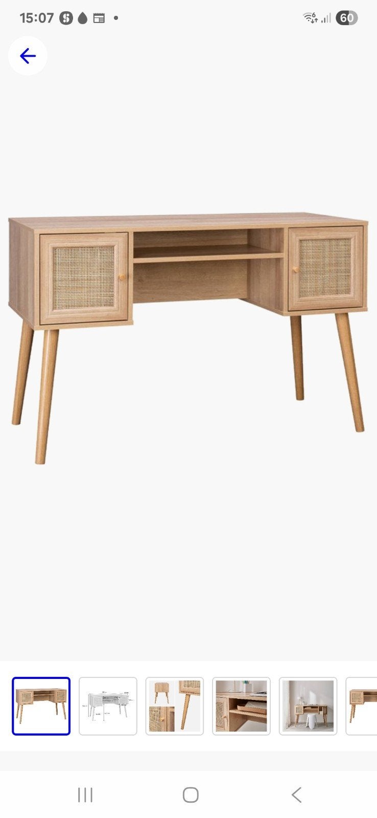Houten bureau met rotan details - 120x55 cm, Ophalen, Opbergruimte, Gebruikt, Hout